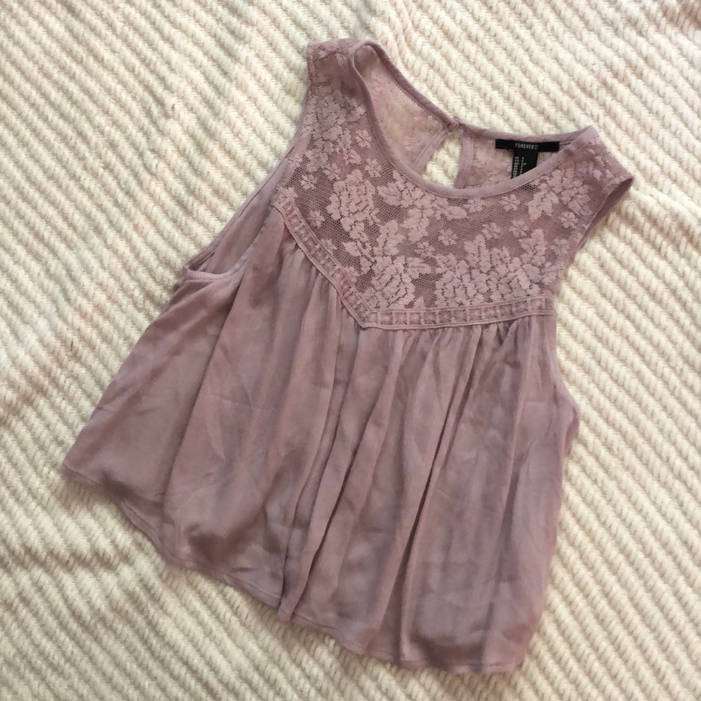 Forever 21 Purple Short Tank w/ Floral Lace Detail